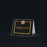 Cartão De Agradecimento Estrela Dourada Negra do Bar David Mitzvah Obrigad<br><div class="desc">Tons preto e dourado simples e elegante Estrela do Bar David Mitzvah "Obrigado".  Design original criado por Designs Holiday Hearts (todos os direitos reservados).  Se você precisar de assistência para personalizar este design para seu evento,  envie um e-mail para info@holidayheartsdesigns.com e ficaremos felizes em ajudar sempre que possível.</div>