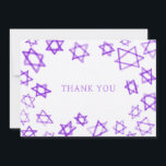 Cartão De Agradecimento Estrela Púrpura de Watercolor de David Bat Mitzvah<br><div class="desc">Cartões de agradecimentos perfeito para mandar depois de um morcego mitzvah, bar mitzvah ou outra celebração judaica! A mão fez a aquarela de arte para você na frente e vazio atrás! TOTALMENTE PERSONALIZÁVEL! Clique em "Personalizar" acima para editar o texto. Clique em "editar usando a ferramenta design" para ajustar as...</div>