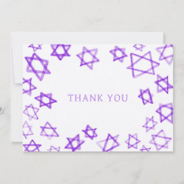Cartão De Agradecimento Estrela Púrpura de Watercolor de David Bat Mitzvah
