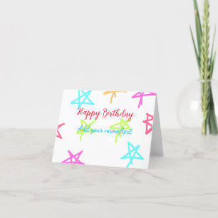 Cartão De Agradecimento Estrelas coloridas feliz aniversário adicionar nom