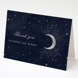 Cartão De Agradecimento Estrelas de Prata Azul Celestiais à Meia-Noite