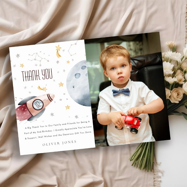 Cartão De Agradecimento Estrelas do Espaço Cute Planetas Aniversário de Qu (Criador carregado)