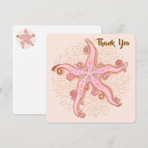 Cartão De Agradecimento Estrelas-do-mar e Coral Padrão Pastel Rosa