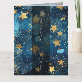 Cartão De Agradecimento Estrelas Douradas Azul 