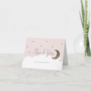 Cartão De Agradecimento Estrelas Douradas e Moon Rosa Menino