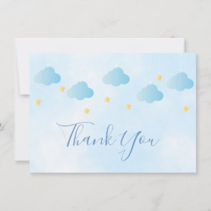 Cartão De Agradecimento Estrelas Douradas Fofas Nuvens Azuis Script Obriga