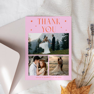 Cartão De Agradecimento Estrelas Elegantes Casamento Multi Foto Laranja Ro