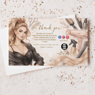 Cartão De Agradecimento Estúdio de Cabelo Blush Portrait Branding