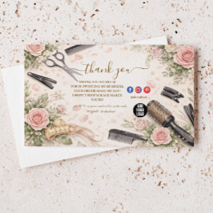 Cartão De Agradecimento Estúdio de Cabelos Floral Elegante Negócios