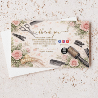 Cartão De Agradecimento Estúdio de Cabelos Floral Elegante Negócios
