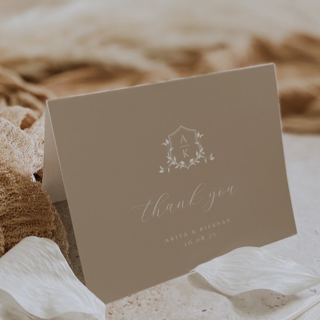 Cartão De Agradecimento Eterno Vines Monograma Crest Foto de Casamento (Criador carregado)