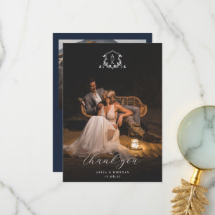Cartão De Agradecimento Eterno Vines Monograma Crest Foto de Casamento