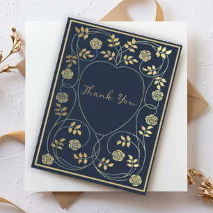 Cartão De Agradecimento Ethereal Midnight Navy & Ouro Arte Novo Vintage