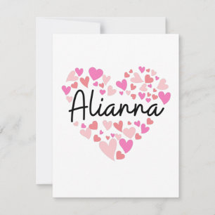 Cartão De Agradecimento Eu adoro Alianna - corações para Alianna