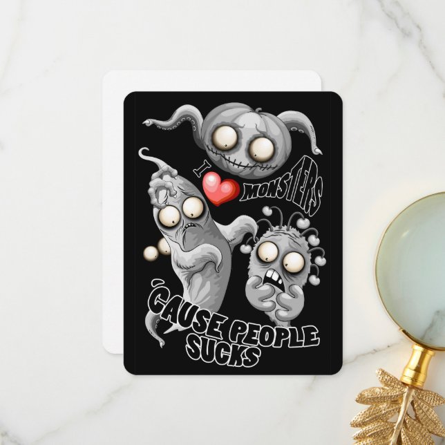 Cartão De Agradecimento Eu adoro monstros porque Pessoas são péssimas (Frente/Verso In Situ)