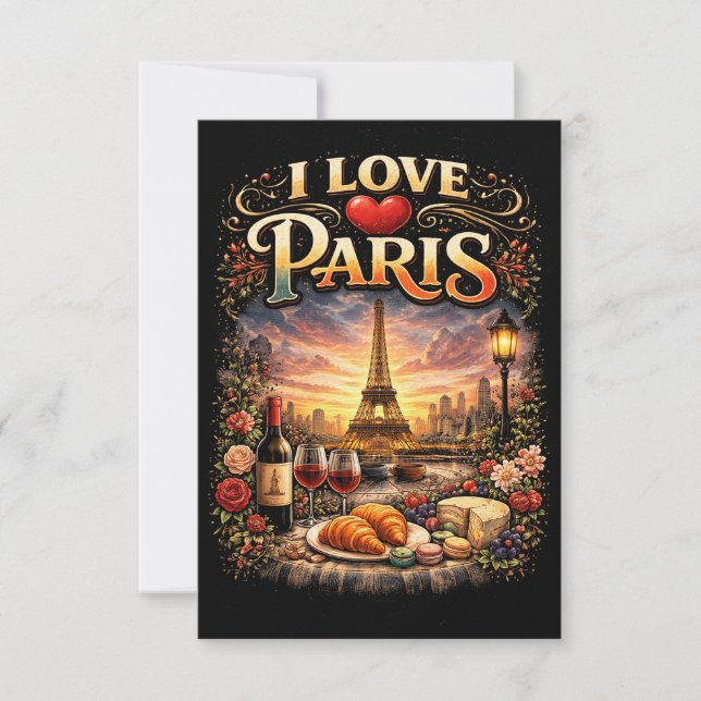 Cartão De Agradecimento Eu Amo Paris (Frente)