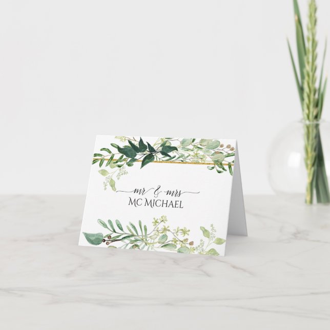 Cartão De Agradecimento Eucalipto Aquarela Folhagem Verde Casamento Branco (Frente)