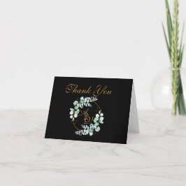 Cartão De Agradecimento Eucalipto e dourado em casamento personalizado pre
