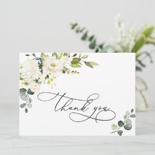 Cartão De Agradecimento Eucalipto Elegante Rosas Brancas Floral