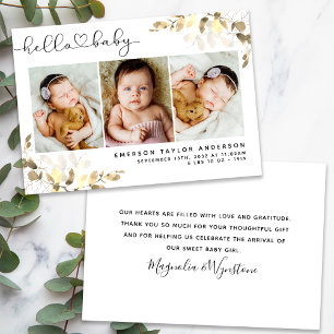 Cartão De Agradecimento Eucalyptus 3 Photo Baby Birth Stats