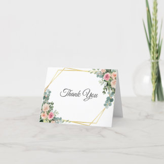 Cartão De Agradecimento Eucalyptus Blush Floral Flor-Rosa Casamento Tha