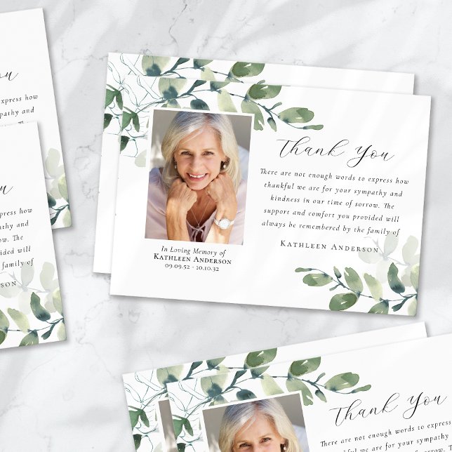 Cartão De Agradecimento Eucalyptus Calliografia Foto Memorial Funeral (Criador carregado)