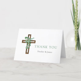 Cartão De Agradecimento Eucalyptus Cross Modern Baptism Dobrado Obrigado