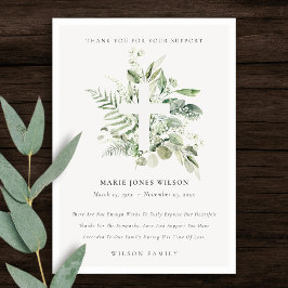 Cartão De Agradecimento Eucalyptus Fern Foliage Cross Memorial Service