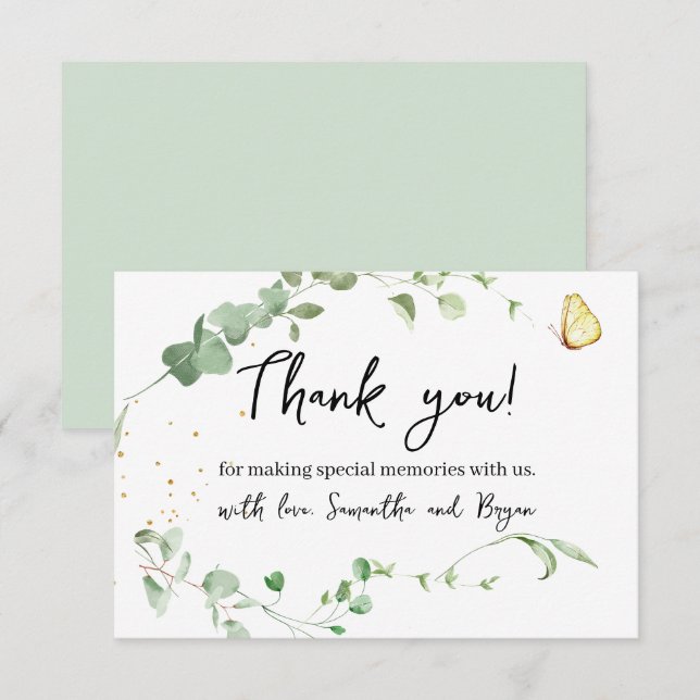 Cartão De Agradecimento Eucalyptus Greenery Dourado Sparkle (Frente/Verso)