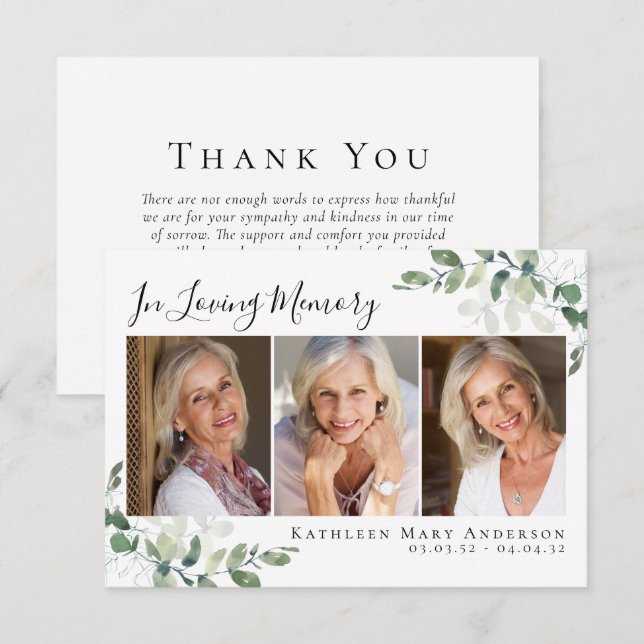 Cartão De Agradecimento Eucalyptus No Amor Memória Simpatia Fotográfica (Frente/Verso)