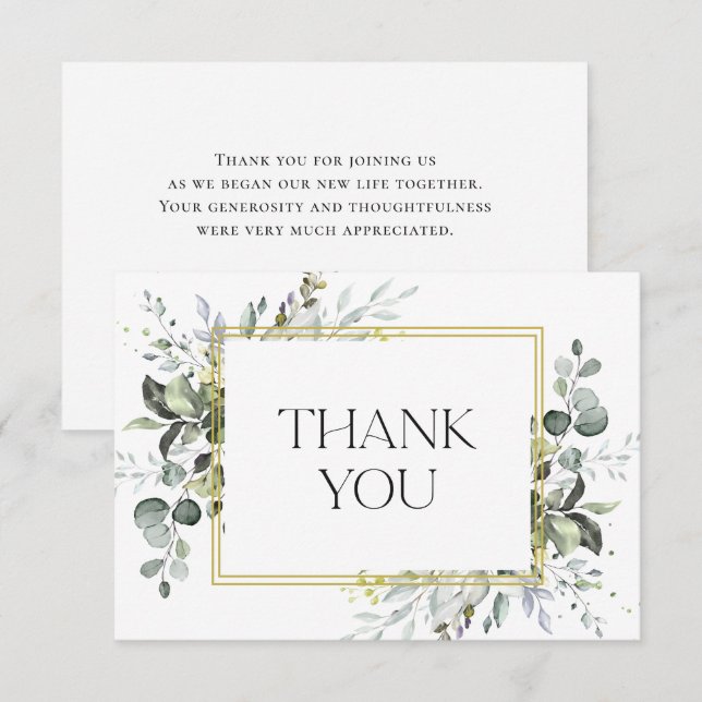Cartão De Agradecimento Eucalyptus Watercolor Elegante Simples (Frente/Verso)