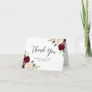 Cartão De Agradecimento Evento de Casamento Floral de Cor de Água Blush & 