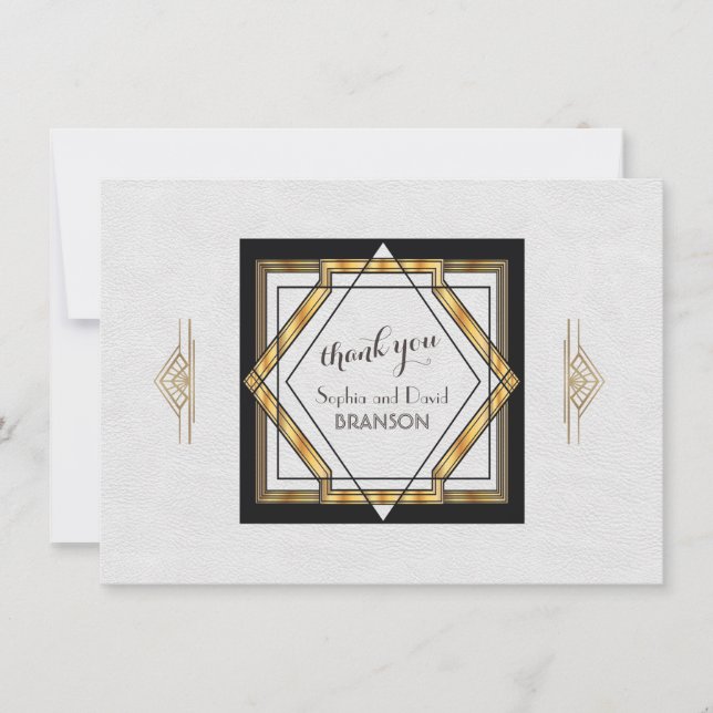 Cartão De Agradecimento Excelente Gatsby Dourado Arte Branca Casamento Obr (Frente)