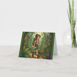 Cartão De Agradecimento Exploradora de Desenhos Animados Menina na Selva