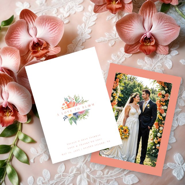 Cartão De Agradecimento Exquisite Romantic Minimalist Floral Bouquet (Exquisite Romantic Minimalist Spring Floral Bouquet Wedding Thank You Cards with Photo.)