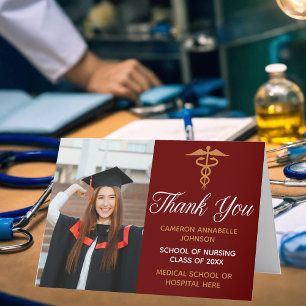 Cartão De Agradecimento Faculdade de Medicina de Formatação Dourada Maroon