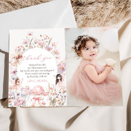 Cartão De Agradecimento Fada de Cogumelo Floral Primeiro Aniversário Foto