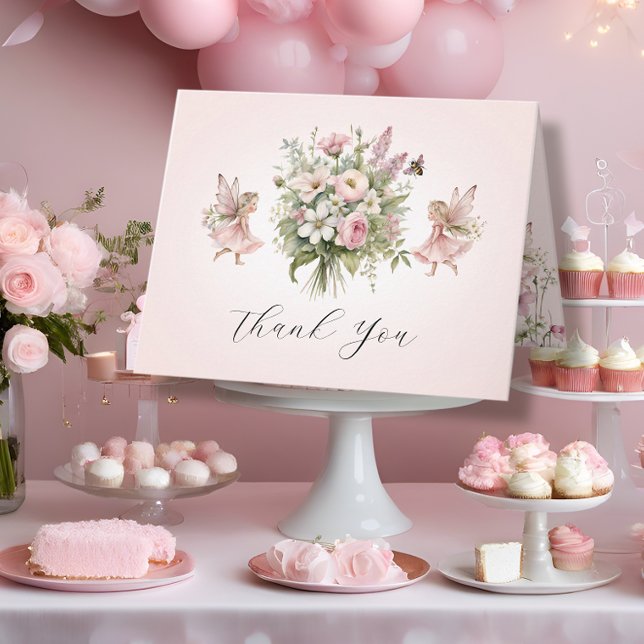 Cartão De Agradecimento Fada Encantada, Buquê Floral Bebê, Obrigado (Criador carregado)