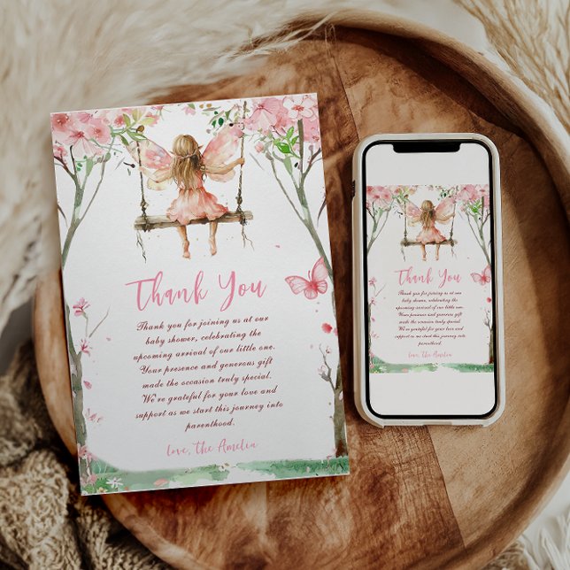 Cartão De Agradecimento Fada Primeira Aquarela primeiro aniversario Floral (Criador carregado)