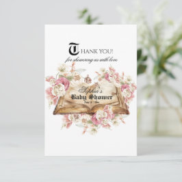 Cartão De Agradecimento Fairytale Book Pink Rose Baby Shower