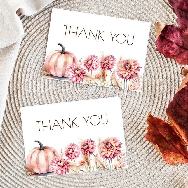 Cartão De Agradecimento Fale sobre o obrigado de casamento do chá de panel (Fall themed bridal shower wedding thank you cards boho desrt dusty pink pumpkin dahlias autumn theme)
