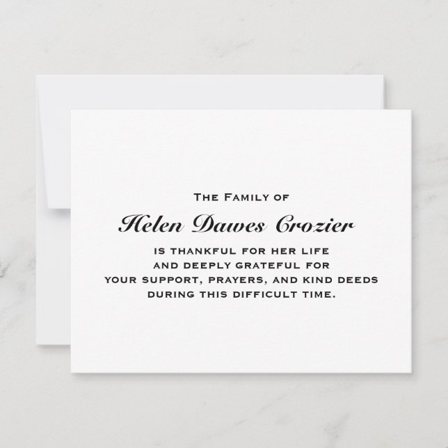Cartão De Agradecimento Falecimento e simpatia Notecard liso (Frente)