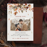 Cartão De Agradecimento Fall Autumn Deixa o casamento da Foto da Rússia<br><div class="desc">O elegante cartões de agradecimentos de casamentos com fotos da queda do país,  com folhas de eucalipto castanhas,  vermelhas,  laranja,  verdes. Entre em contato comigo para obter ajuda sobre a personalização ou se você precisar de outro produto com este design.</div>