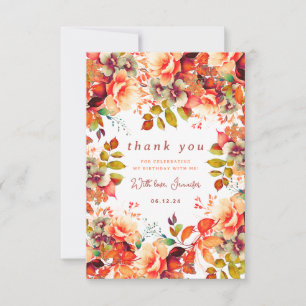 Cartão De Agradecimento Fall Autumn Watercolor Floral Birday Obrigado