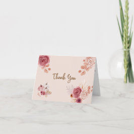 Cartão De Agradecimento Fall Boho Pink Pumpkin Baby Shower 