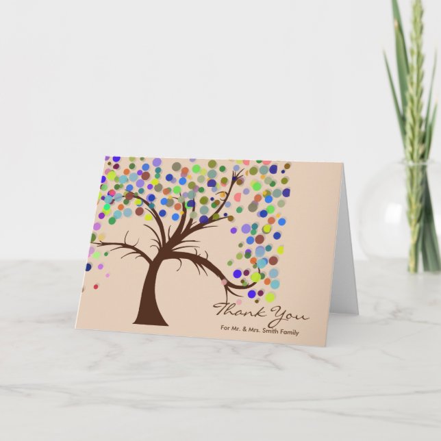 Cartão De Agradecimento Fall Bolinhas Tree Weding Obrigado (Frente)