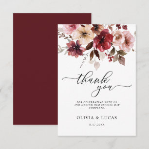 Cartão De Agradecimento Fall Floral Maroon Rustic Fall Deixa Casamento