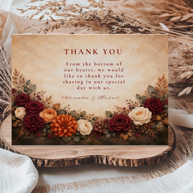 Cartão De Agradecimento Fall Floral Romance Wedding (Criador carregado)