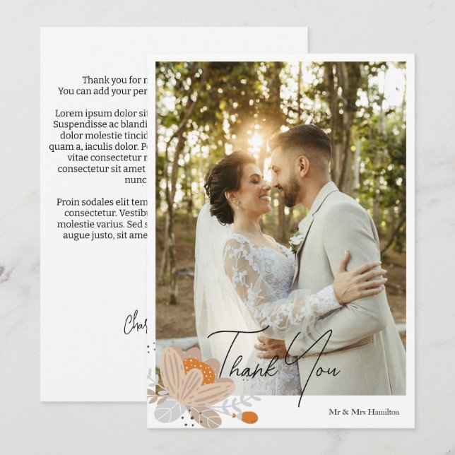 Cartão De Agradecimento Fall Flower Personalised Weding With Message (Frente/Verso)