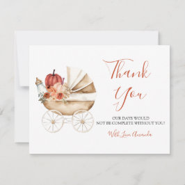 Cartão De Agradecimento Fall In Love Pumpkin Stroller Floral Baby Shower